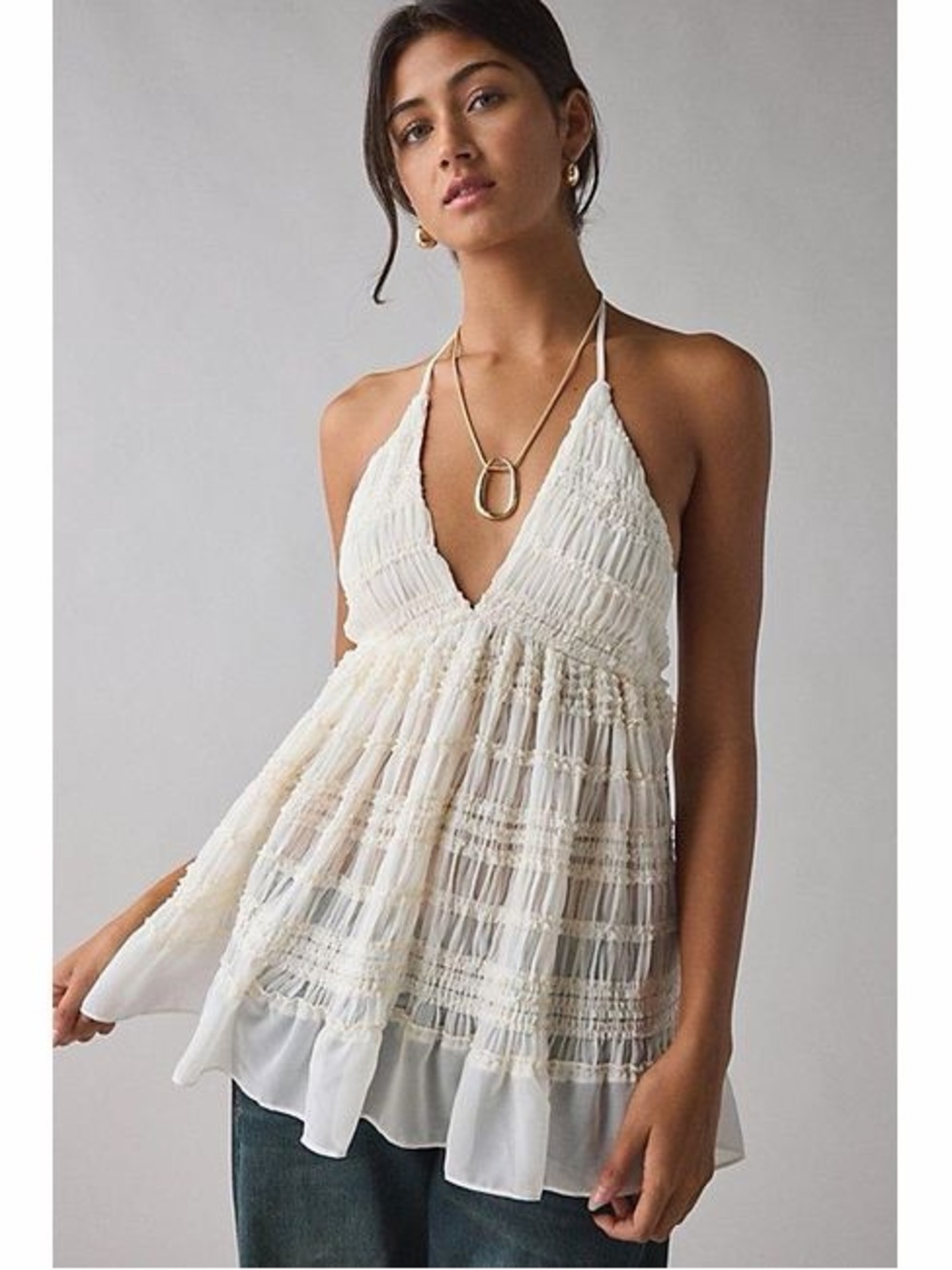 Kimchi Blue Edith Ruffle Babydoll Tunic Halter Top Cream